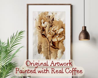 Original Coffee Painting - Flowers | 100% Handmade on Cotton Paper | 31×41 cm