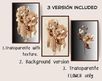 Delicate Beige Botanical Print – Minimalist Flower Art, Neutral Wall Decor, Transparent PNG Included