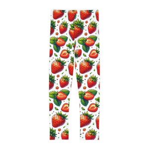 Strawberry Kids Leggings, Cute Toddler Pants, Summer Outfit, Gifts for Girls, Playful Activewear, Stylish Kids Clothing
