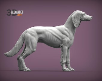 Escultura personalizada de saluki, estatua personalizada de galgo persa, regalo de galgo, arte con plumas en las orejas, monumento conmemorativo de la raza antigua, decoración de perro del desierto
