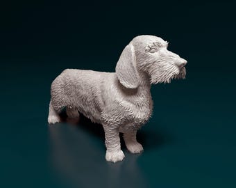 Figura de perro salchicha de pelo duro / Escultura personalizada de perro salchicha / Estatua conmemorativa personalizada para mascotas y regalo para amantes de los perros