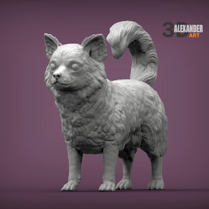 Long Haired Chihuahua Minimalist Dog Statue – Paintable Dog Figurine, Unique Gift, Dog Memorial Sculpture, Home Decor or Cake Topper