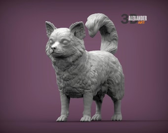 Statuetta di Chihuahua a pelo lungo / Scultura personalizzata di Chihuahua / Statua commemorativa per animali domestici e regalo per amanti dei cani