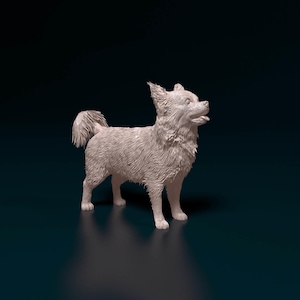 Chihuahua Long haired Minimalist Dog Statue – Paintable Dog Figurine, Unique Gift, Dog Memorial Sculpture, Home Decor or Cake Topper