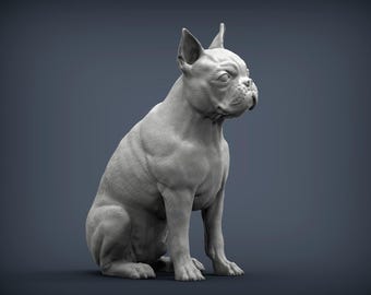 Custom Boston Terrier Sculpture, Personalized American Gentleman Statue, Bat Ear Dog Gift, Tuxedo Breed Memorial, Short Coat Art,Urban Decor