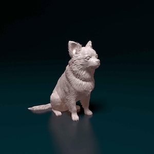 Chihuahua long haired Minimalist Dog Statue – Paintable Dog Figurine, Unique Gift, Dog Memorial Sculpture, Home Decor or Cake Topper
