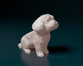Figura de perro maltés / Decoración minimalista para el hogar / Estatua conmemorativa para mascotas / Escultura de pintura DIY o personalizada / Adorno para tarta