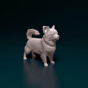 Chihuahua long haired Minimalist Dog Statue – Paintable Dog Figurine, Unique Gift, Dog Memorial Sculpture, Home Decor or Cake Topper