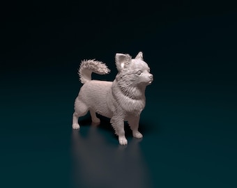Statuetta di Chihuahua a pelo lungo / Scultura personalizzata di cane giocattolo / Statua commemorativa per animali domestici e regalo per amanti dei cani