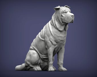 Shar Pei Figurine Dog | Minimalist Home Decor | Pet Memorial Statue | DIY or Custom Paint Sculpture | Cake Top
