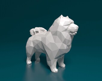 Chow Chow polygonal Figurine Dog | Minimalist Home Decor | Pet Memorial Statue | DIY or Custom Paint Sculpture | Cake Top