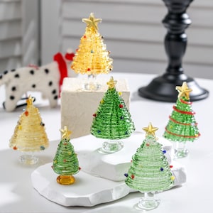 Handmade Stained Glass Figurines,Glass Christmas Trees, Handmade Glass Miniature Christmas Trees, Collectible Christmas Trees