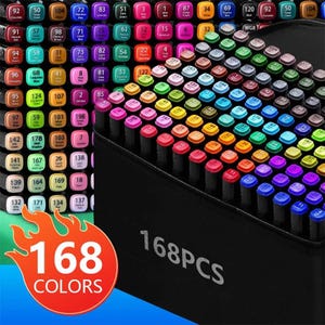 168 Color Double-Ended Alcohol Marker Pen, Permanent Color Development, Suitable for Adults Can Be Used for Painting, Sketching, Notes.