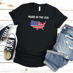 Made in the USA T-Shirt | American Flag Map Tee | Patriotic Shirt for Men & Women | 4th of July USA Pride Shirt | Bella Canvas 3001 image 1