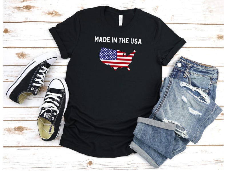 Made in the USA T-Shirt | American Flag Map Tee | Patriotic Shirt for Men & Women | 4th of July USA Pride Shirt | Bella Canvas 3001 image 1