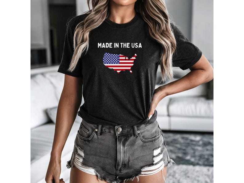 Made in the USA T-Shirt | American Flag Map Tee | Patriotic Shirt for Men & Women | 4th of July USA Pride Shirt | Bella Canvas 3001 image 3