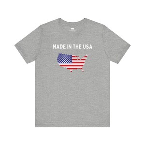 Made in the USA T-Shirt | American Flag Map Tee | Patriotic Shirt for Men & Women | 4th of July USA Pride Shirt | Bella Canvas 3001 Athletic Heather