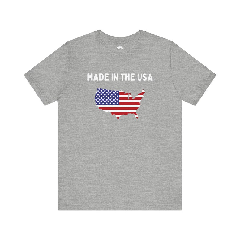 Made in the USA T-Shirt | American Flag Map Tee | Patriotic Shirt for Men & Women | 4th of July USA Pride Shirt | Bella Canvas 3001 Athletic Heather