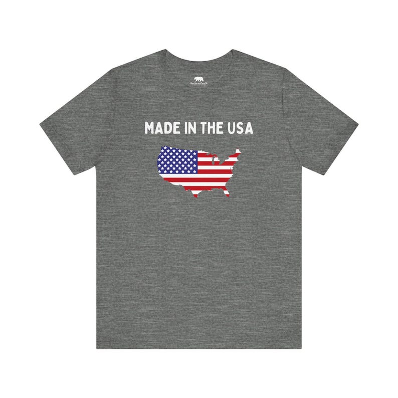 Made in the USA T-Shirt | American Flag Map Tee | Patriotic Shirt for Men & Women | 4th of July USA Pride Shirt | Bella Canvas 3001 Deep Heather
