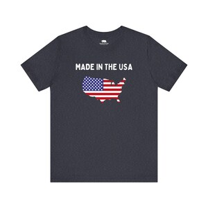 Made in the USA T-Shirt | American Flag Map Tee | Patriotic Shirt for Men & Women | 4th of July USA Pride Shirt | Bella Canvas 3001 Heather Navy