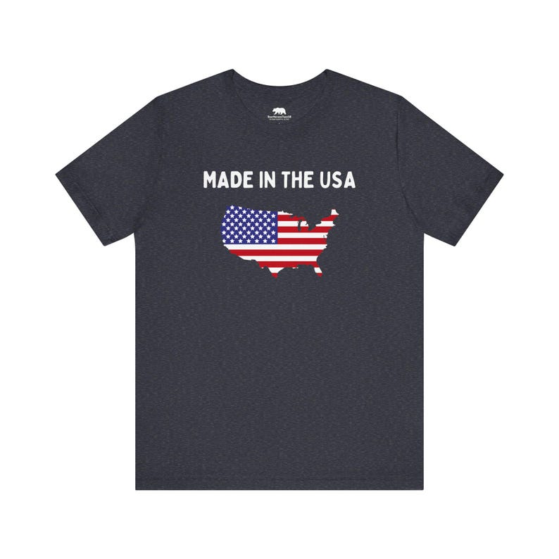 Made in the USA T-Shirt | American Flag Map Tee | Patriotic Shirt for Men & Women | 4th of July USA Pride Shirt | Bella Canvas 3001 Heather Navy