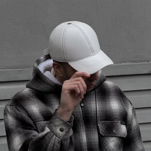 White Leather Baseball Cap – Handmade Genuine Leather Hat – Minimalist Streetwear Gift for Him or Her