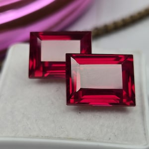 天然モザンビーク産ルビー 15～16カラット バゲットカット ペア マッチング ルースジェムストーン、イヤリング、リング、ジュエリー製作用の本物の赤いルビー