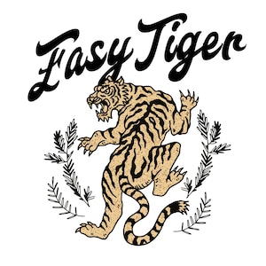 Vintage Easy Tiger PNG, Retro Shirt Design, Trendy Oldschool Tiger, Hippie Png, Retro Boho Tiger Graphic Png, Trendy Clipart, Shirt Design
