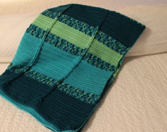 Blue and Green Crochet Blanket Baby Afghan Crib Blanket