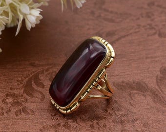 Red Garnet Stone Ring, 14K Gold Brass Ring, Long Oval Stone Ring, Delicate Women Ring, Everyday Rings, Solid Gold Filled Ring, Gift for her