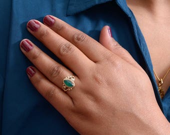Green Onyx Ring, Gold Brass Ring, Marquise Ring, Women Ring, Green Stone, Everyday Rings, Women Ring, Solid Gold Filled Ring, Gift for her