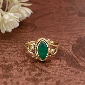 Green Onyx Ring, Gold Brass Ring, Marquise Ring, Women Ring, Green Stone, Everyday Rings, Women Ring, Solid Gold Filled Ring, Gift for her