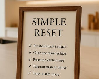 Simple Reset Checklist | Minimal Home Reset Printable | Calm Daily Routine
