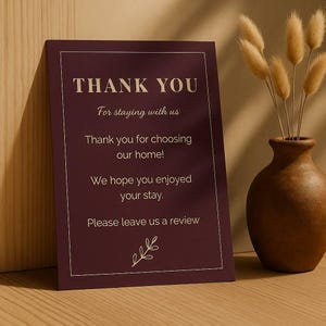 Airbnb Thank You Card Template: Editable Vacation Rental Host Sign (Printable PDF & PNG Included)