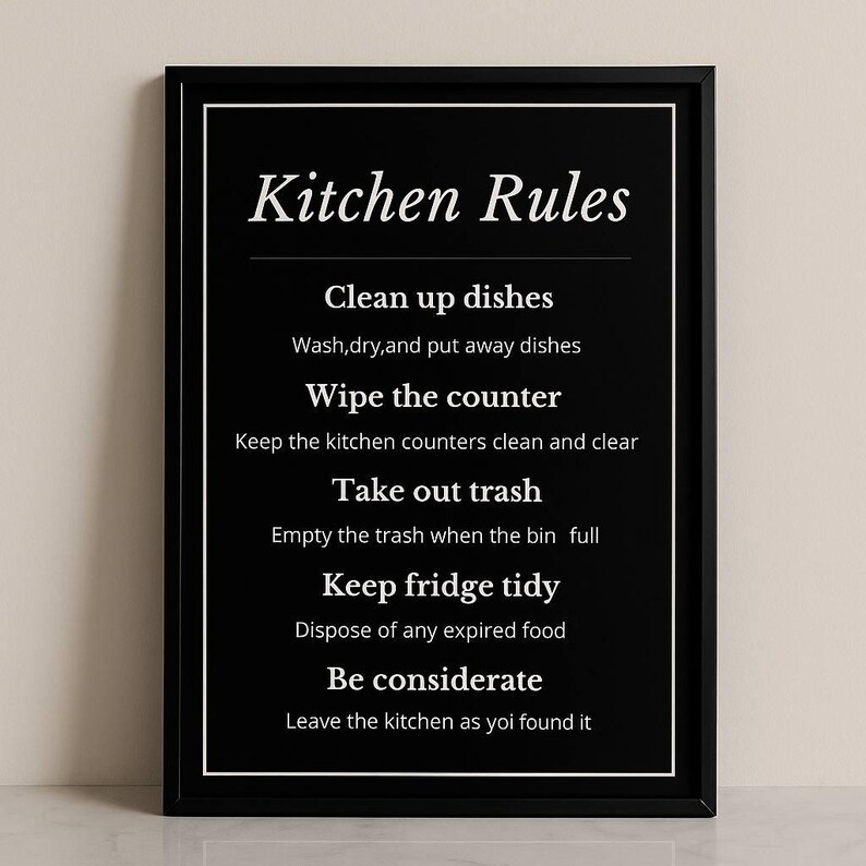 Kitchen Signs Prinatable Kitchen Rules Sign Black and White | Printable Kitchen Wall Art ...