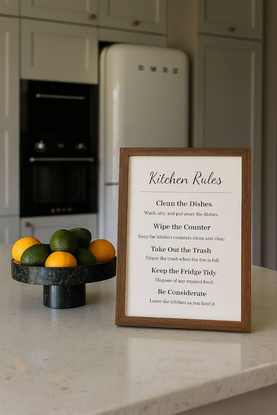 Minimalist Kitchen Rules Sign: Modern Neutral Decor (Printable PDF + PNG)