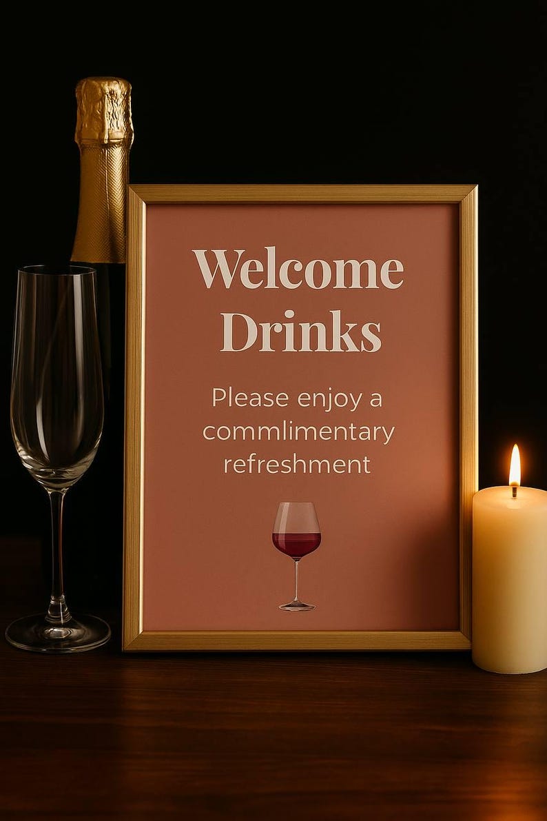 Welcome Drinks Sign Dusty Rose | Complimentary Refreshments Printable ...