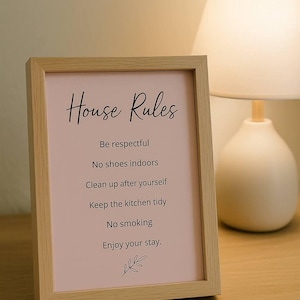 Pink House Rules Sign: Elegant Guest Room Decor (Digital Download)