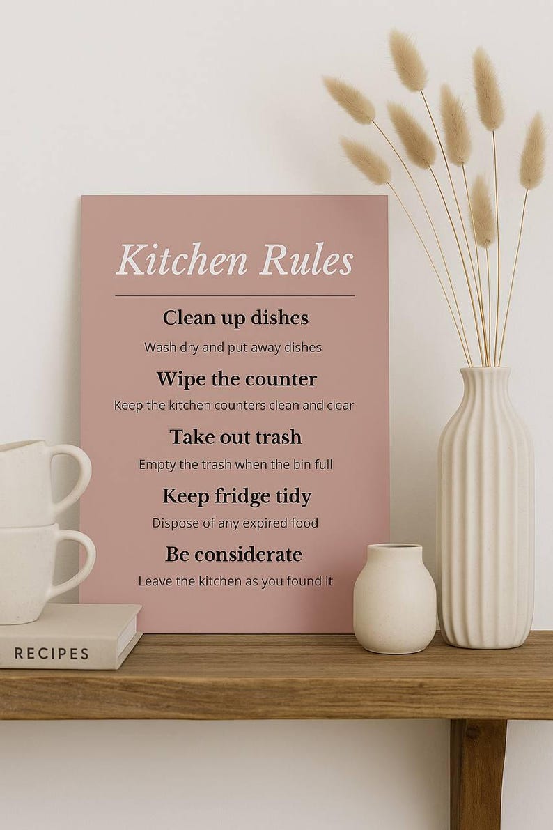 Kitchen Rules Sign | Printable Kitchen Wall Art | Minimalist Home Decor ...