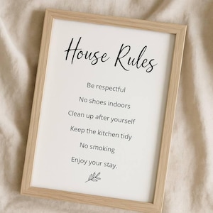 Minimalist House Rules Sign: Airbnb Guest House Decor (PDF, JPG, PNG Digital Download)