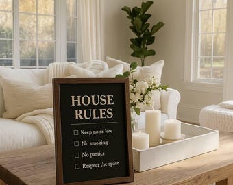 Letrero de reglas de la casa • Minimalista negro imprimible • Decoración con reglas de Airbnb
