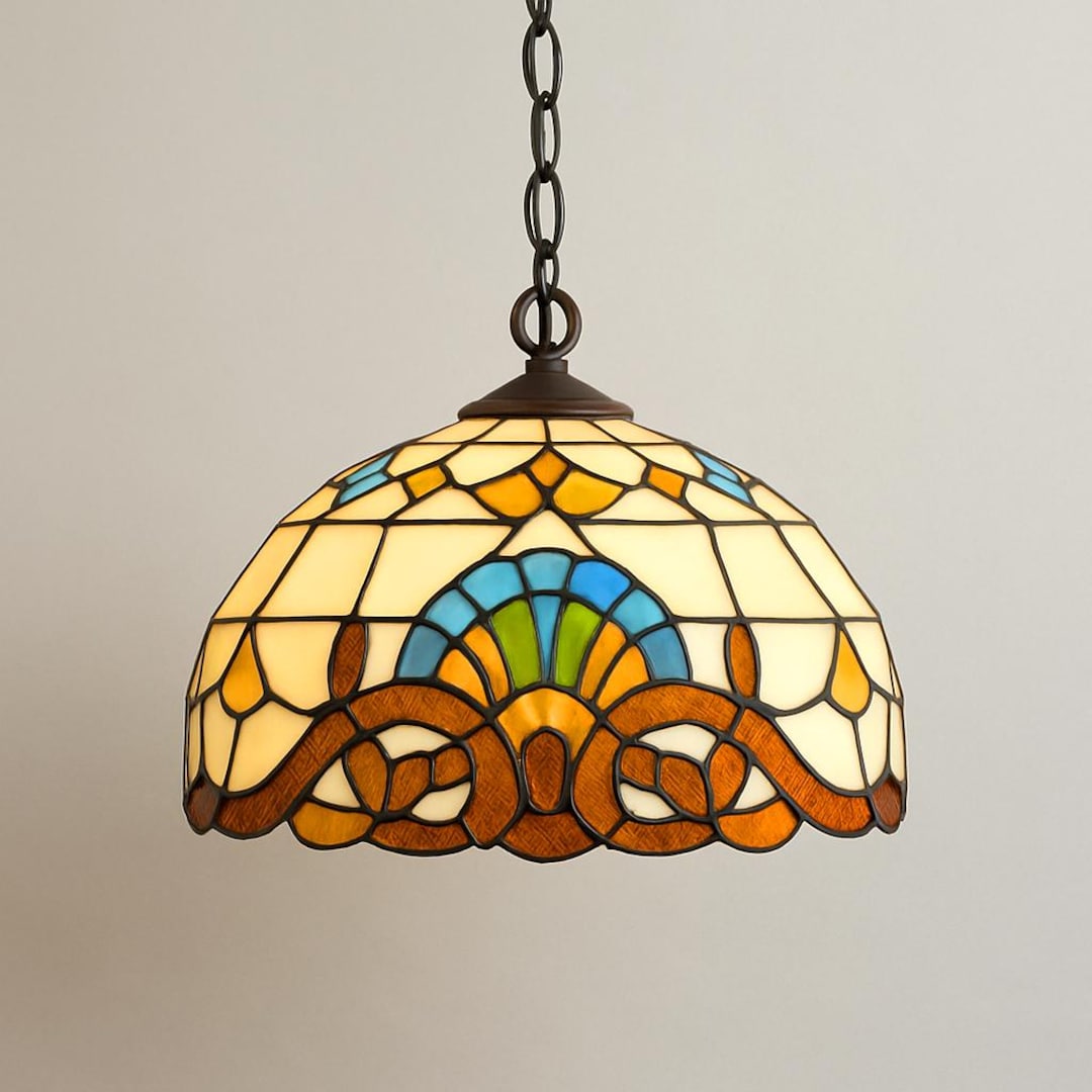 Handmade Tiffany Ceiling Light in Orange or Blue Glass Decorative