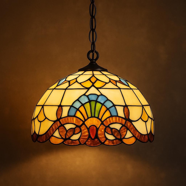 Handmade Tiffany Ceiling Light in Orange or Blue Glass Decorative