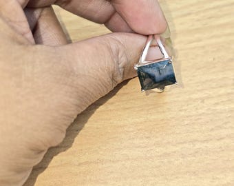 Green Moss Agate Cut Ring 925 Sterling Silver Handmade Statement Jewelry