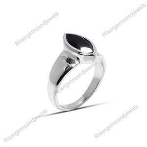 Black Onyx Marquise Ring: 925 Sterling Silver Statement Jewelry