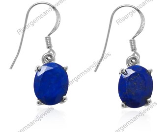Naturliga blå lapis lazuli ovala hängande örhängen i 925 sterlingsilver, årsdag, födelsedag, julklapp till henne