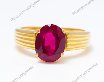 Bague rubis rose faite main : bague tendance en argent sterling 925 plaqué or