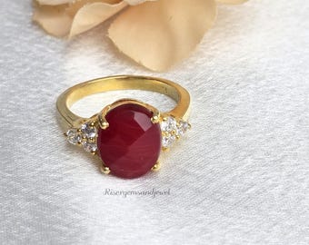 Bague rubis rose faite main : bague de fiançailles en argent sterling plaqué or