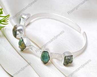 Rough Variscite gemstone German Silver Women Bracelet Handmade Design Bracelet for Girlfriend and Wife