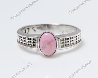 Pink Opal Ring: 925 Sterling Silver Boho Promise Rings Jewelry